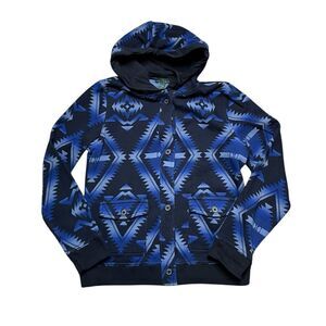 LAUREN RALPH LAUREN Blue Geometric Pattern Hoodie Black Blue Size Medium